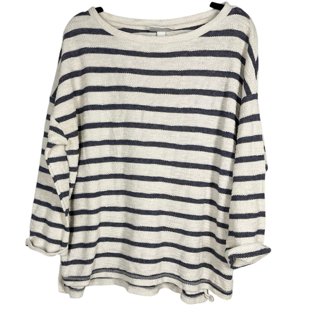 Pure Energy, Size X, White & Blue Terrycloth Pullover Top, 3/4 Sleeves, Flaw